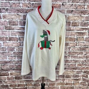 Bobbie Brooks Womens 3XL Christmas Cat Gift‎ Box Fleece Pullover Top